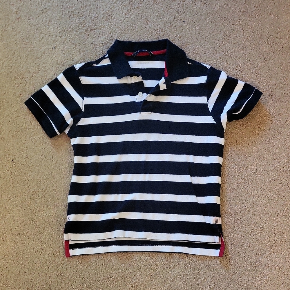 Lands End Boys Striped Navy Blue and White Polo Shirt